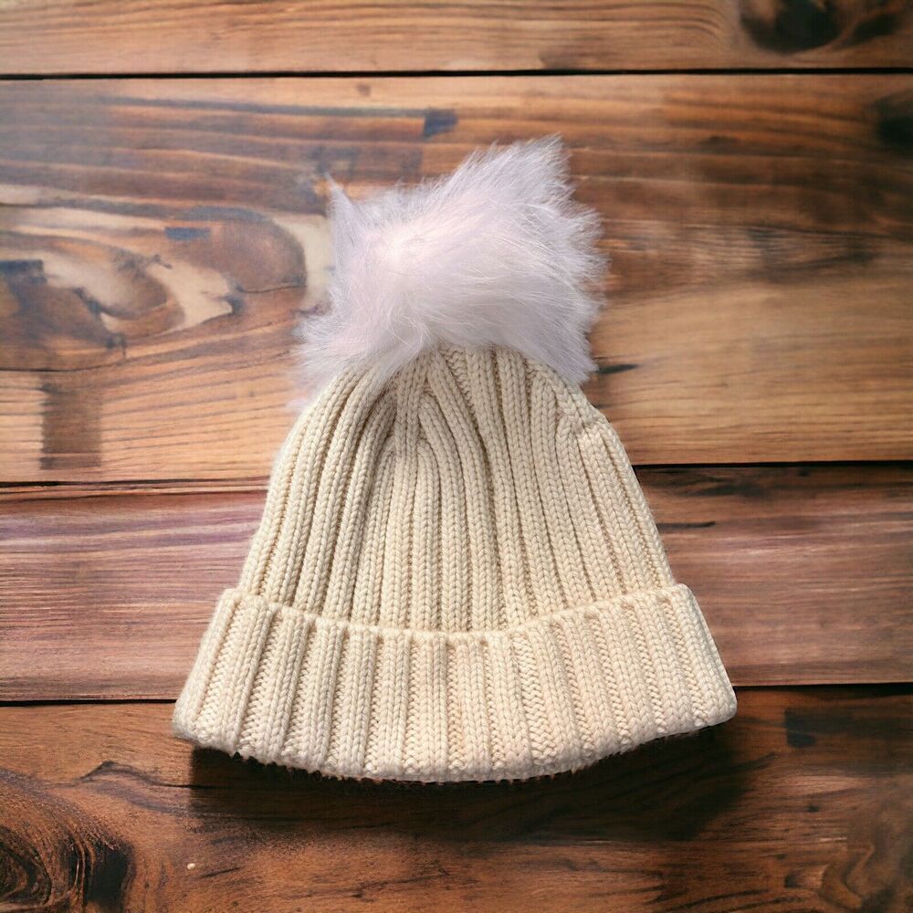 NWT J.Crew Pom-Pom Beanie Womens One Size Poly Wool Blend Ribbed Knit Winter Hat